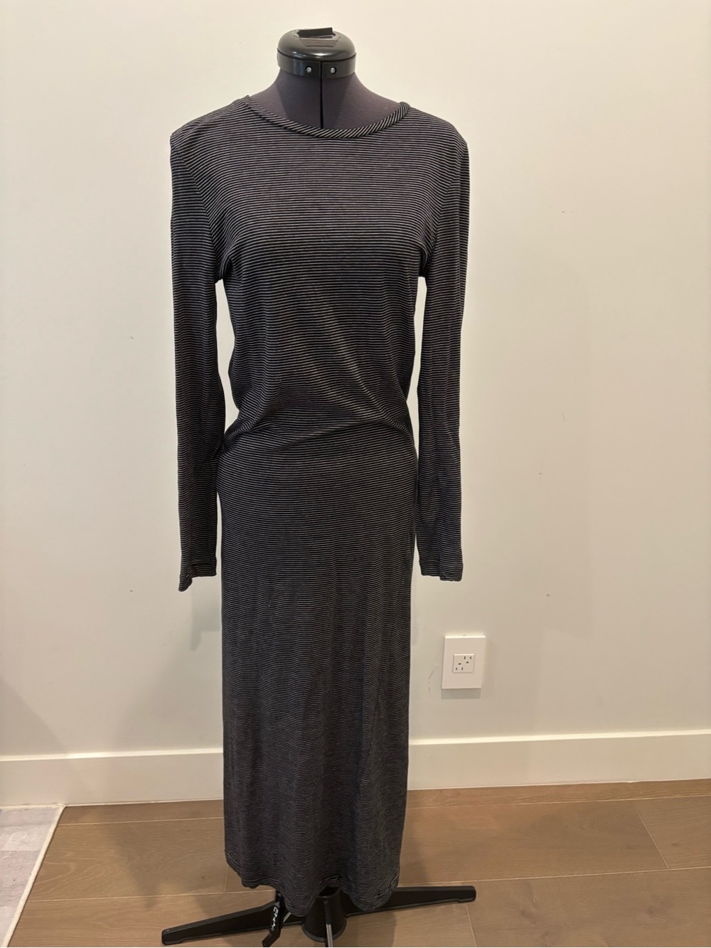 Neuw Long Sleeve Striped Maxi Dress in Charcoal